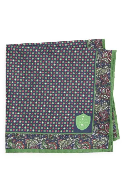 Clifton Wilson Paisley Silk Pocket Square In Green