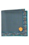Clifton Wilson Paisley Silk Pocket Square In Turquoise