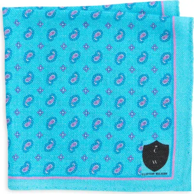 Clifton Wilson Paisley Wool Pocket Square In Teal