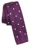 Clifton Wilson Plum Polka Dot Knit Silk Tie In Plum
