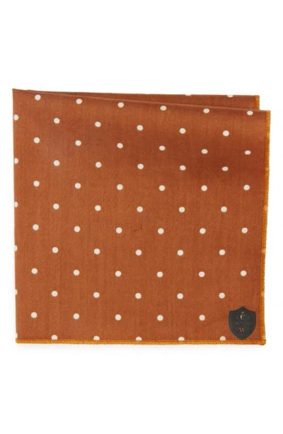 Clifton Wilson Polka Dot Cotton Pocket Square In Brown