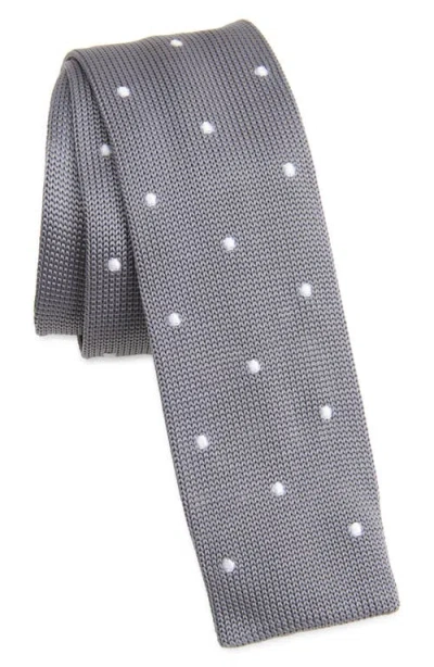 Clifton Wilson Polka Dot Silk Knit Tie In Gray