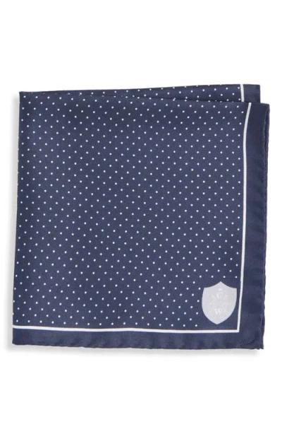 Clifton Wilson Polka Dot Silk Pocket Square In Navy