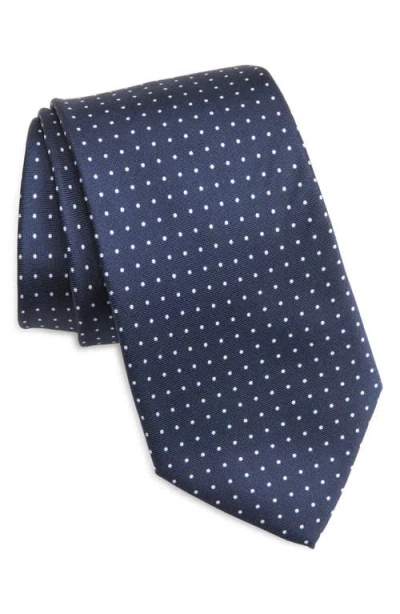 Clifton Wilson Polka Dot Silk Tie In Navy