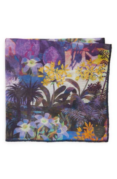 Clifton Wilson Purple Floral Cotton Pocket Square In Multi