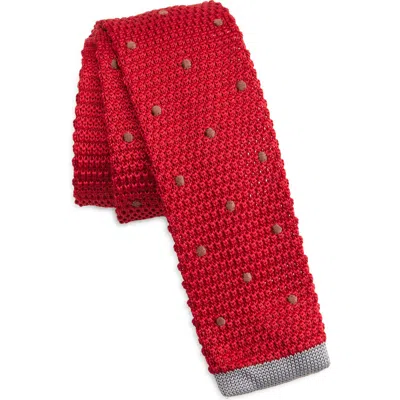Clifton Wilson Red & Grey Polka Dot Knit Silk Tie