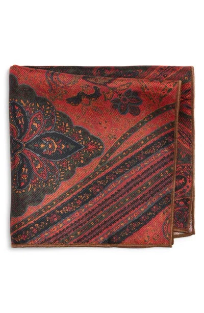Clifton Wilson Rust Paisley Silk Pocket Square In Pattern