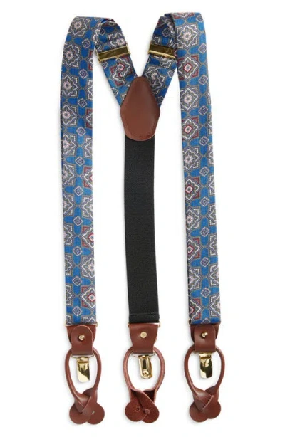 Clifton Wilson Silk Medallion Suspenders In Royal Blue