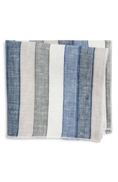 Clifton Wilson Stripe Linen Pocket Square In Blue