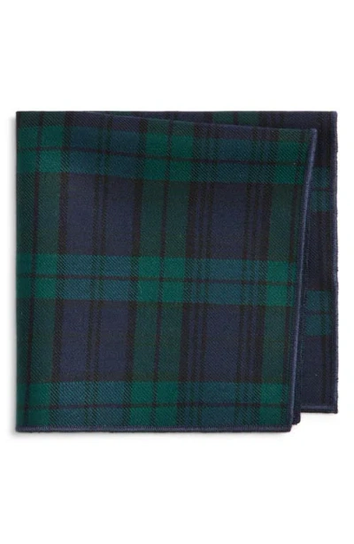 Clifton Wilson Tartan Green Plaid Wool Pocket Square