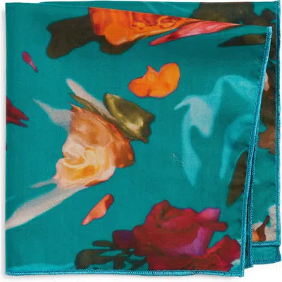 Clifton Wilson Teal Floral Cotton Pocket Square In Green