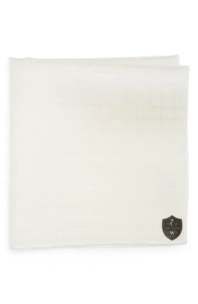Clifton Wilson Tonal Plaid Silk Pocket Square In White