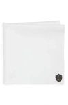 Clifton Wilson White Cotton Herringbone Pocket Square In White