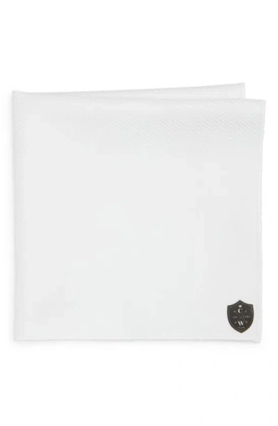 Clifton Wilson White Cotton Herringbone Pocket Square