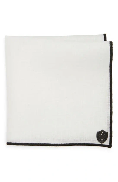 Clifton Wilson White Linen Pocket Square With Black Trim