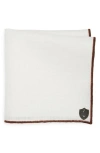 CLIFTON WILSON WHITE LINEN POCKET SQUARE WITH BROWN TRIM