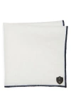 CLIFTON WILSON CLIFTON WILSON WHITE LINEN POCKET SQUARE WITH NAVY TRIM