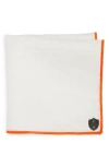 Clifton Wilson White Linen Pocket Square With Orange Trim In White/ Orange