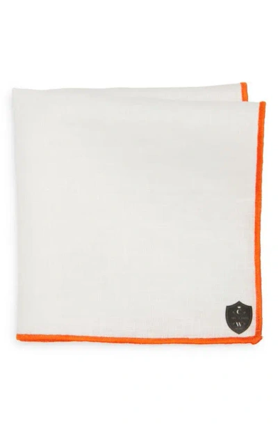 Clifton Wilson White Linen Pocket Square With Orange Trim