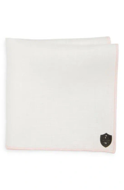 Clifton Wilson White Linen Pocket Square With Pink Trim