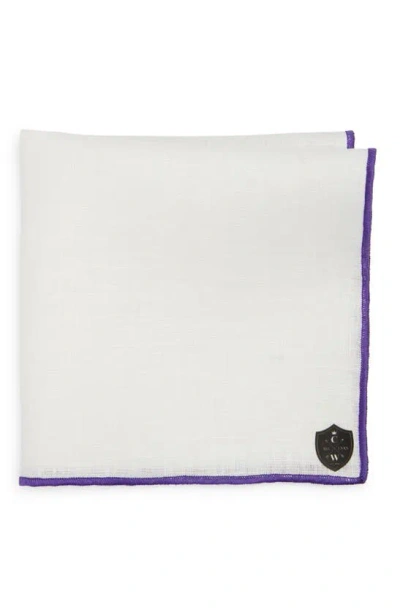 Clifton Wilson White Linen Pocket Square With Purple Trim
