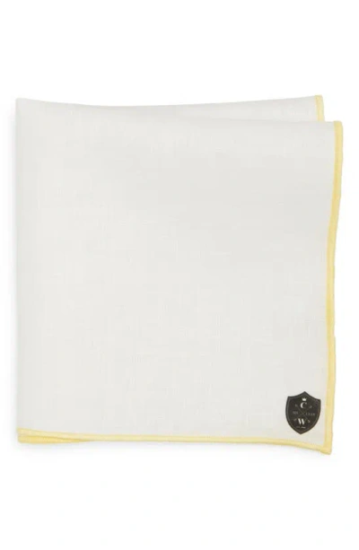 Clifton Wilson White Linen Pocket Square With Yellow Trim