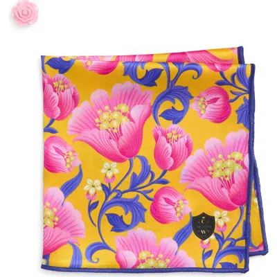 Clifton Wilson Yellow & Pink Floral Silk Pocket Square