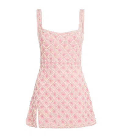 Clio Peppiatt Ariel Embellished Beaded Tulle Mini Dress In Neutral