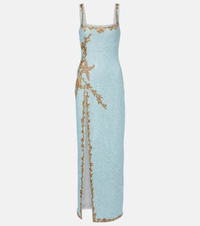 Clio Peppiatt Asterias Embellished Gown In Blue