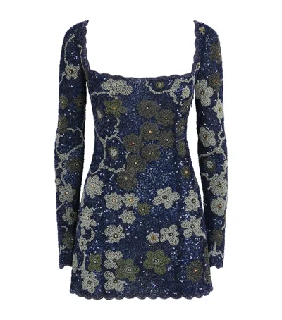 Clio Peppiatt Beaded Dahlia Mini Dress In Blue