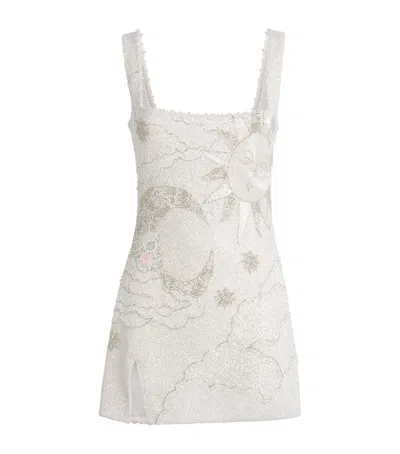 Clio Peppiatt Lucina Embellished Stretch-mesh Mini Dress In Ivory