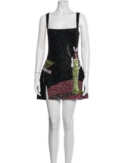 Pre-owned Clio Peppiatt Graphic Print Mini Dress In Black