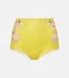 Clio Peppiatt Marina Embellished High-rise Micro Shorts In Yellow