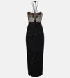 Clio Peppiatt Mariposa Embellished Halterneck Gown In Black
