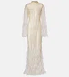 Clio Peppiatt Mia Embellished Feather-trimmed Tulle Gown In Neutral