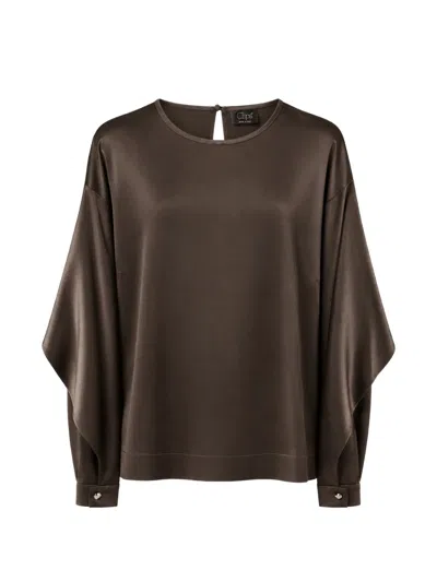 Clips Batwing-sleeve Satin Blouse In Brown