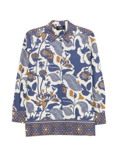 Clips Blue And White Floral Shirt With Button Closure In Multi
