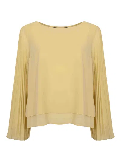 Clips Tunic Blouse In Green Pleated Fabric In Yellow