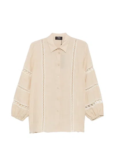 Clips Crochet-trim Long-sleeve Linen Shirt In Neutral