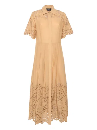 Clips Eyelet-embroidered Dress In Brown