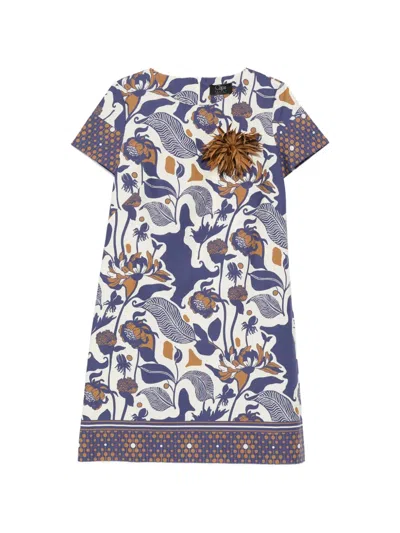 Clips Floral-appliqué Mini Dress In Blue