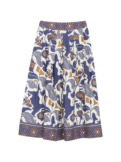 Clips Floral-print Midi Skirt In Blue