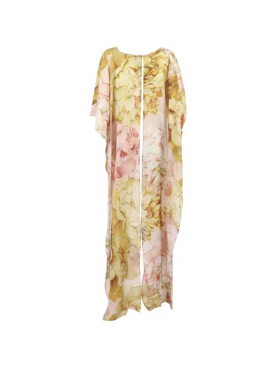 Clips Floral-print Longline Jacket In Yellow