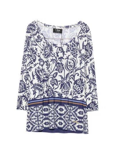 Clips Floral-print Top In Blue