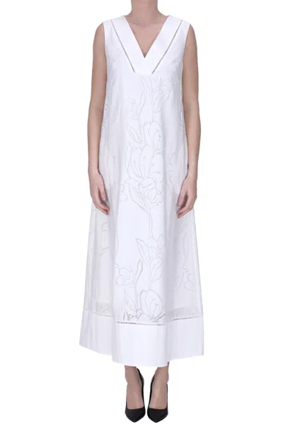 Clips Flower Print Dress In White