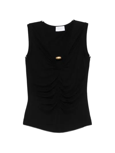 Clips Gathered V-neck Top In Black