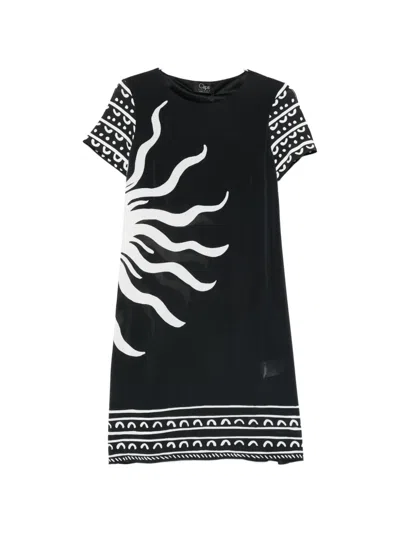 Clips Graphic-print Short-sleeve Dress In Black