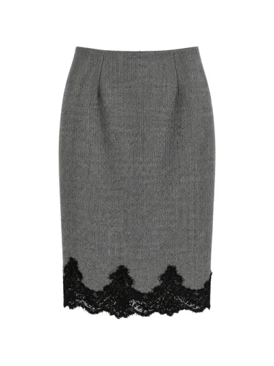 Clips Herringbone Lace-trim Skirt In Gray