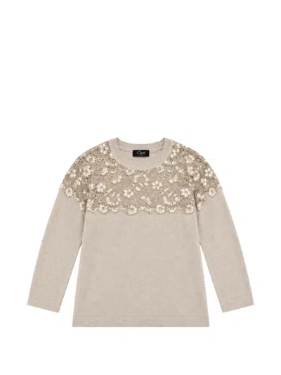 Clips Lace-panel Sweater In Neutral