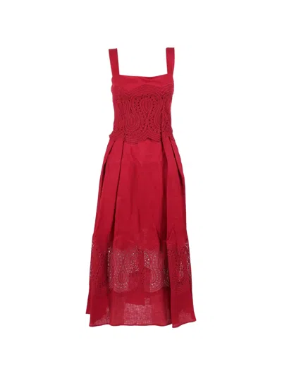 Clips Lace-panelled Sleeveless Dress In Red